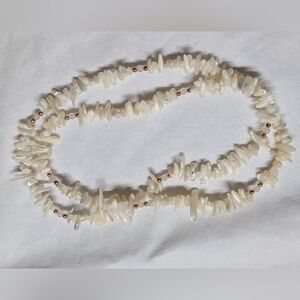 Elegant Cream Beaded Necklace Mother Of Pearl Pink Quartz And Gold Tone Beads